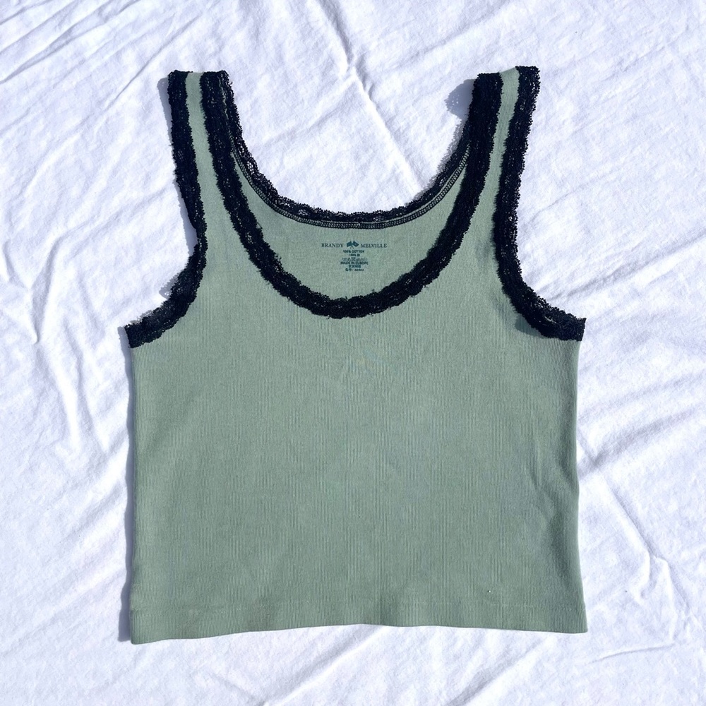 sage green brandy melville lace crop tank top